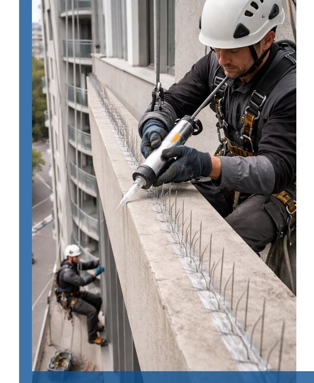 Установка шипов от птиц на фасадах и кровлях в Новороссийске